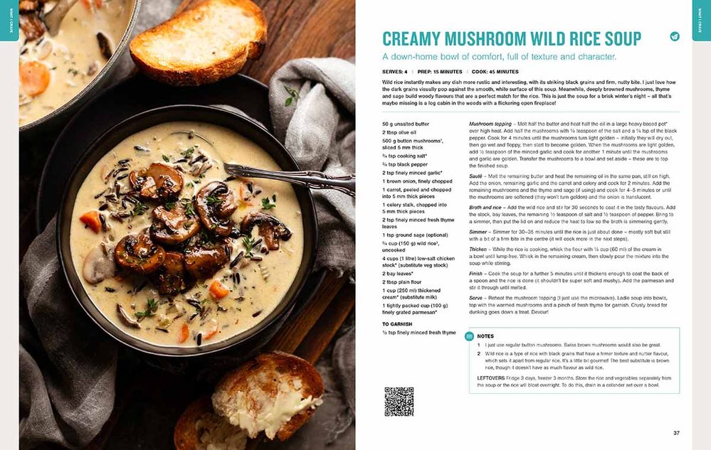 Sample page spread from RecipeTin Eats cookbook Tonight showing mushroom soup