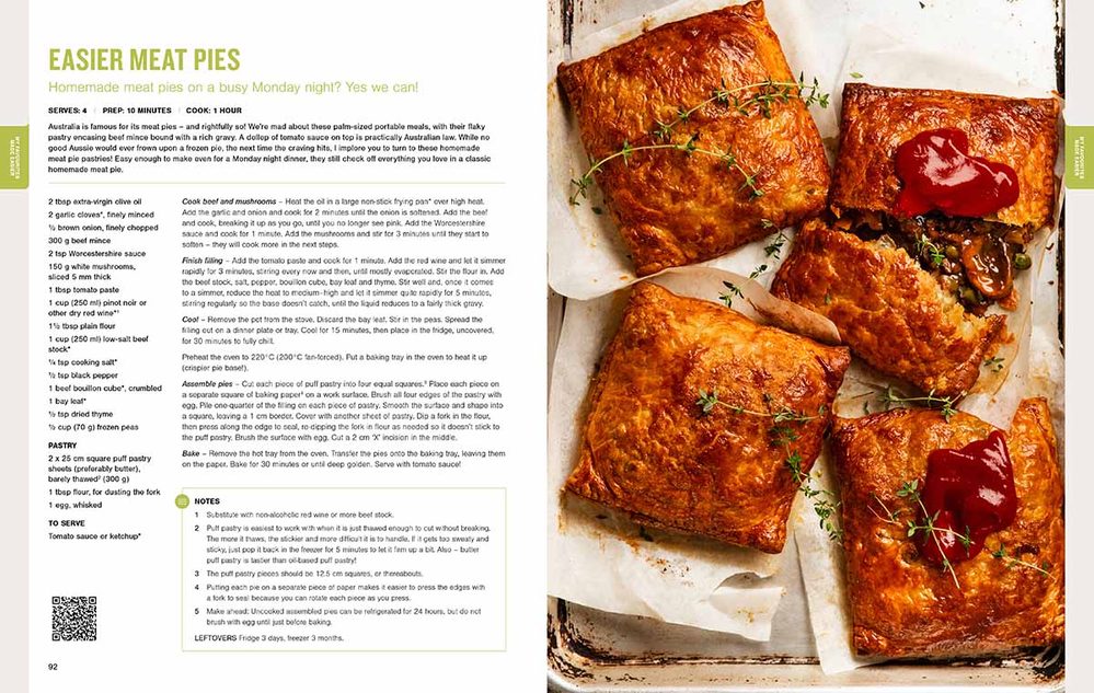 Sample page spread from RecipeTin Eats cookbook Tonight showing meat pies