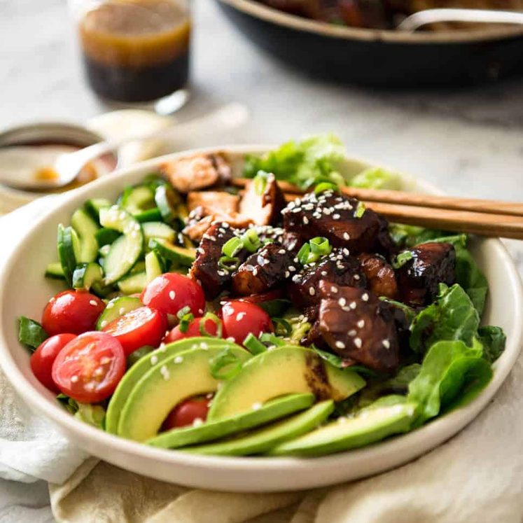 Asian Salmon Salad - Salmon dripping in a gorgeous Asian glaze on a fresh, vibrant salad drizzled with sesame dressing. Quick to make, packed with serious flavour! recipetineats.com