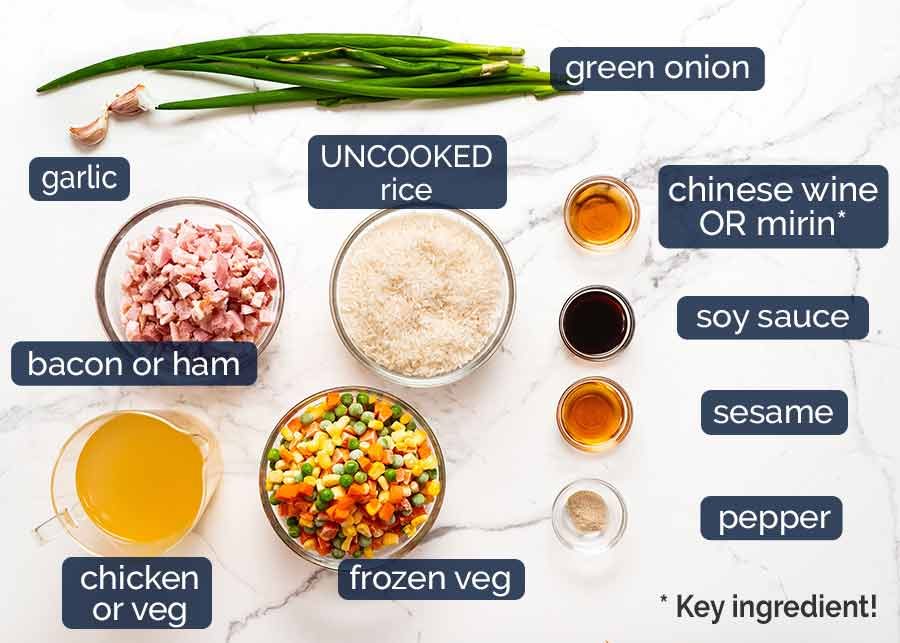 Ingredients in "Dump 'n Bake" Fried Rice