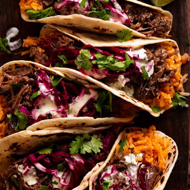 Overhead photo of Beef Barbacoa Tacos