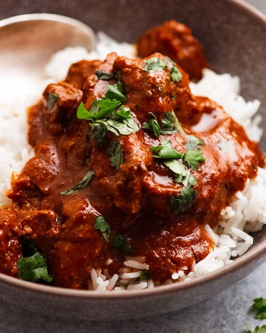 Vindaloo served over white rice