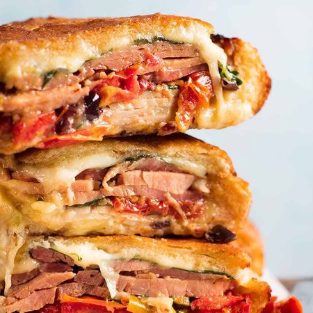 Stack of Bread Bowl Sandwich made with Christmas leftovers