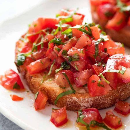 Bruschetta on a plate, ready to be eaten