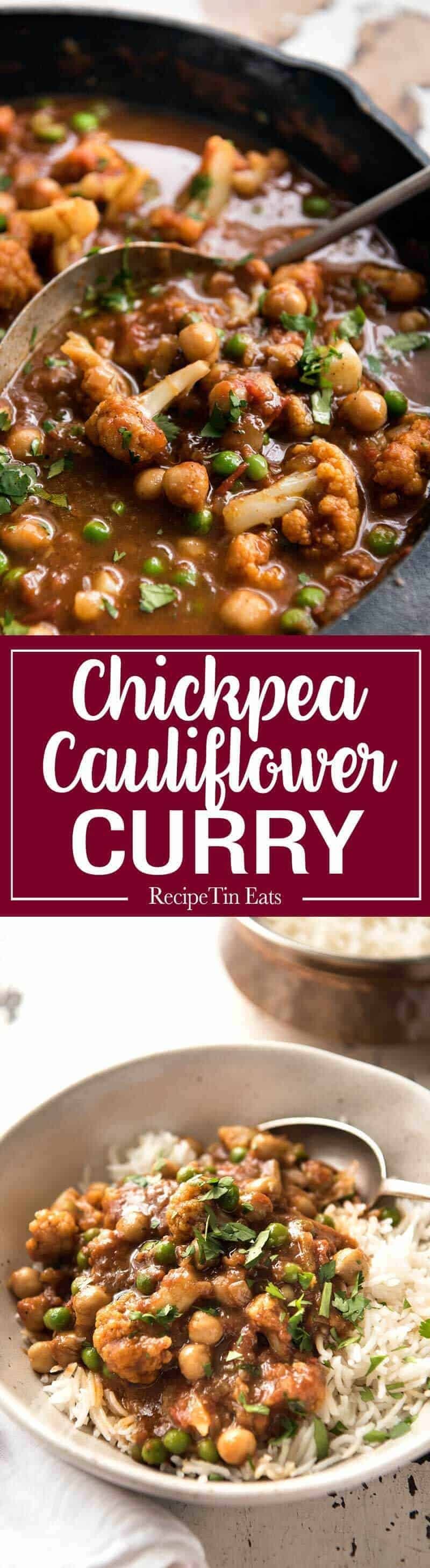 This Cauliflower and Chickpea Curry is an authentic Indian homestyle recipe that's healthy and made with everyday ingredients! www.recipetineats.com