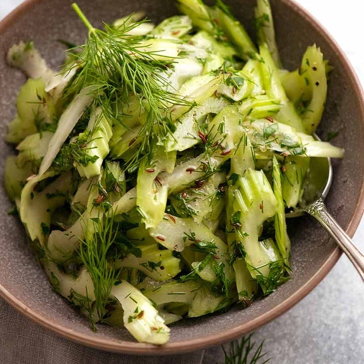 Celery Salad in a bowl, ready to be eaten