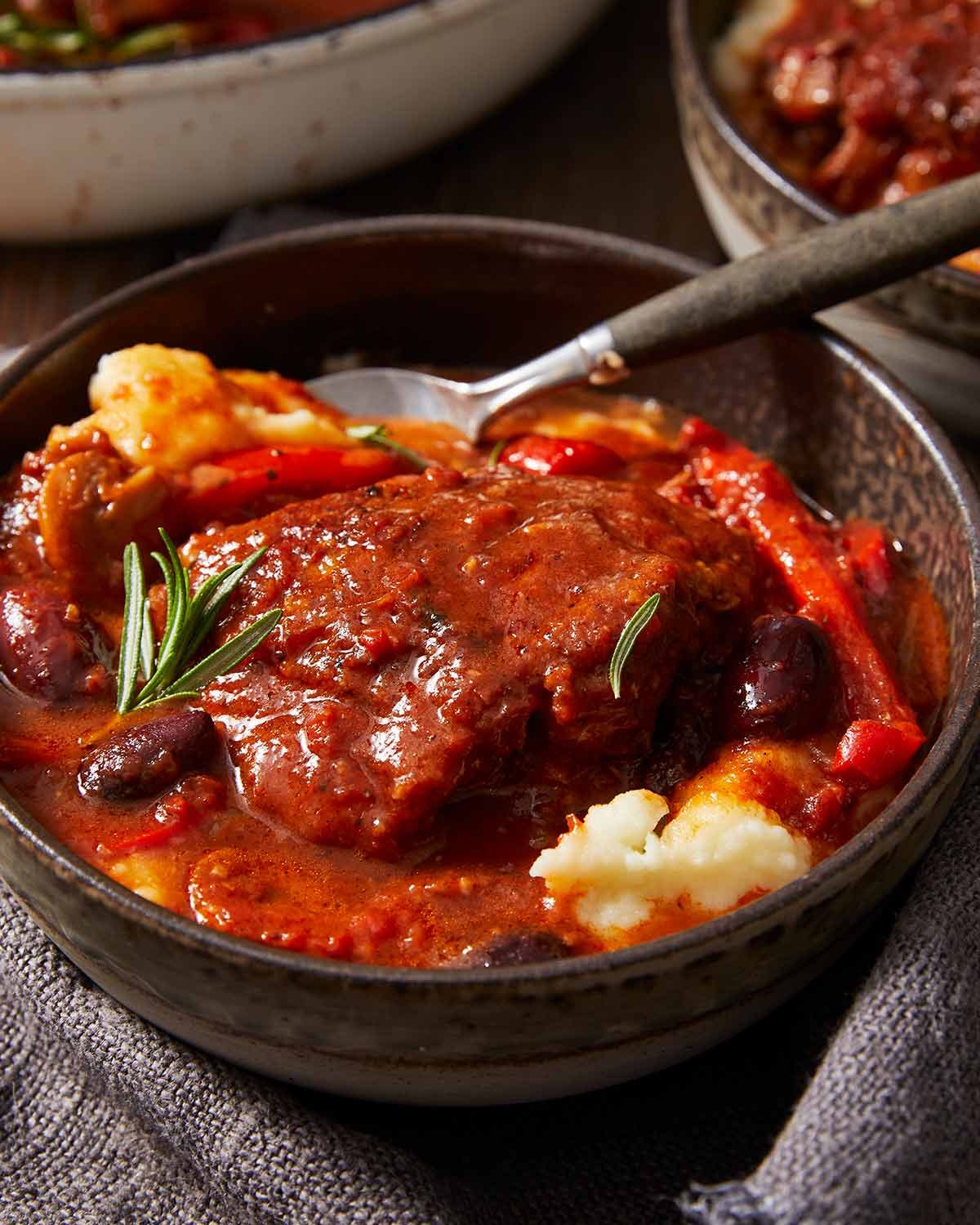 Chicken Cacciatore - Pollo Cacciatore in a bowl ready to be served