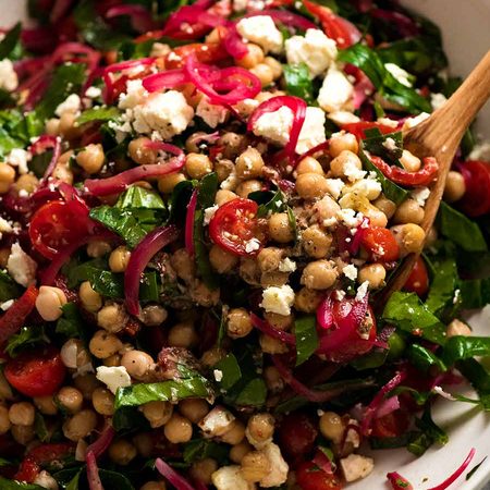 Chickpea salad in a bowl, ready to be eaten