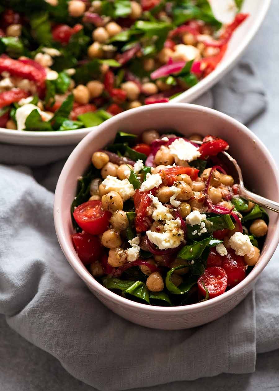 Bowl of Chickpea salad, ready to be eaten