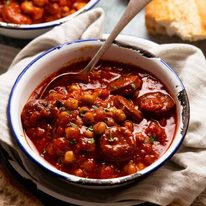 Chorizo chickpea stew in a bowl