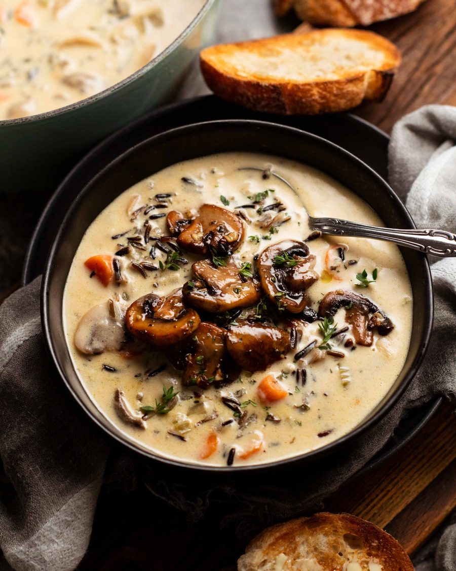 Creamy wild rice mushroom soup