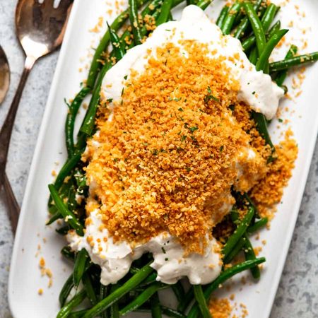 Green beans with a mountain of panko photo