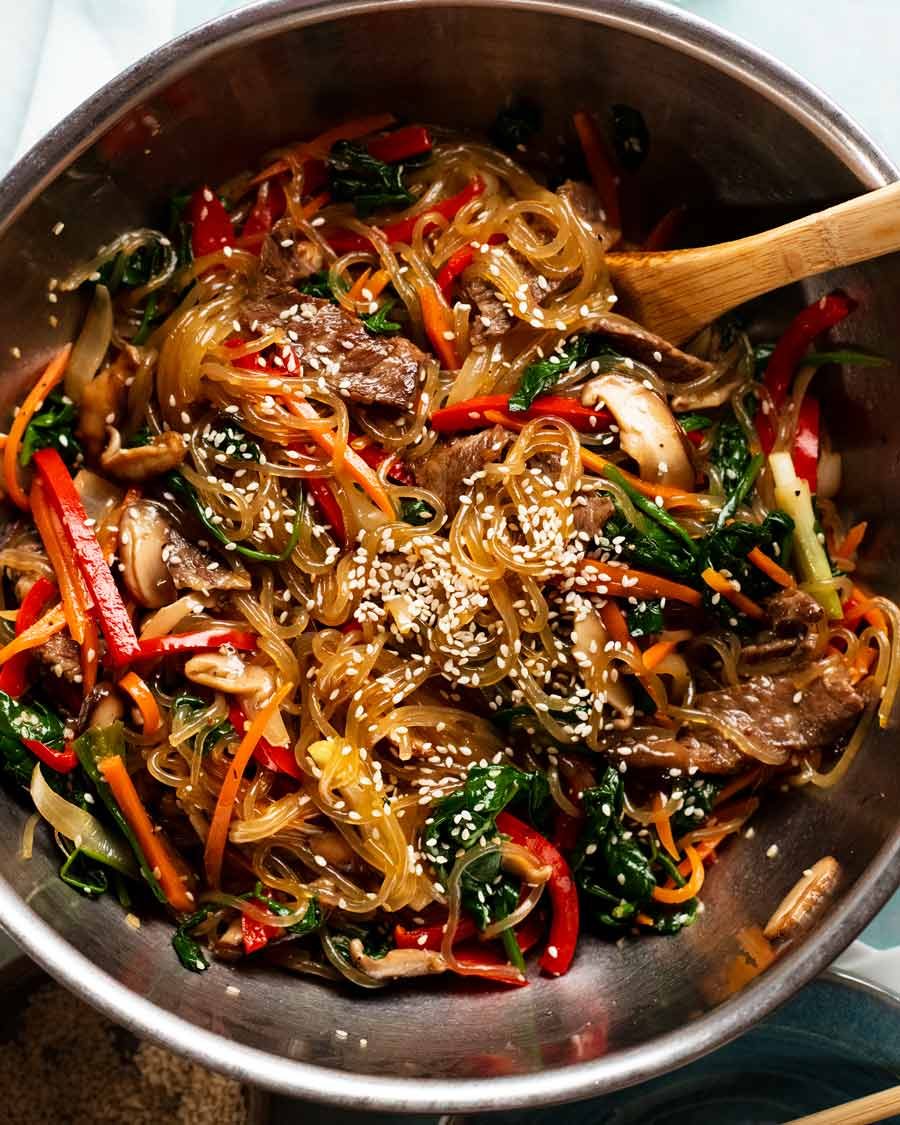 Freshly made Japchae - Korean noodles