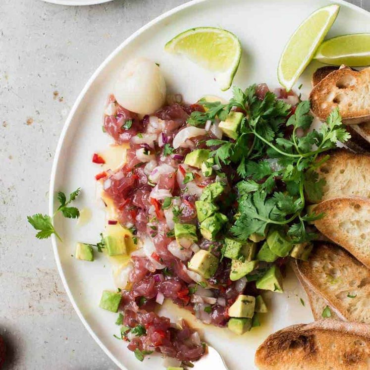 Tuna Tartare with Lychees - Simple and elegant to make, a great starter that's healthy too!