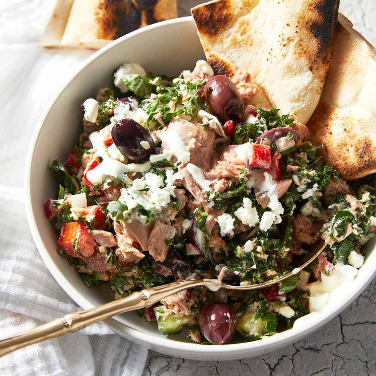 Mediterranean tuna salad in a bowl