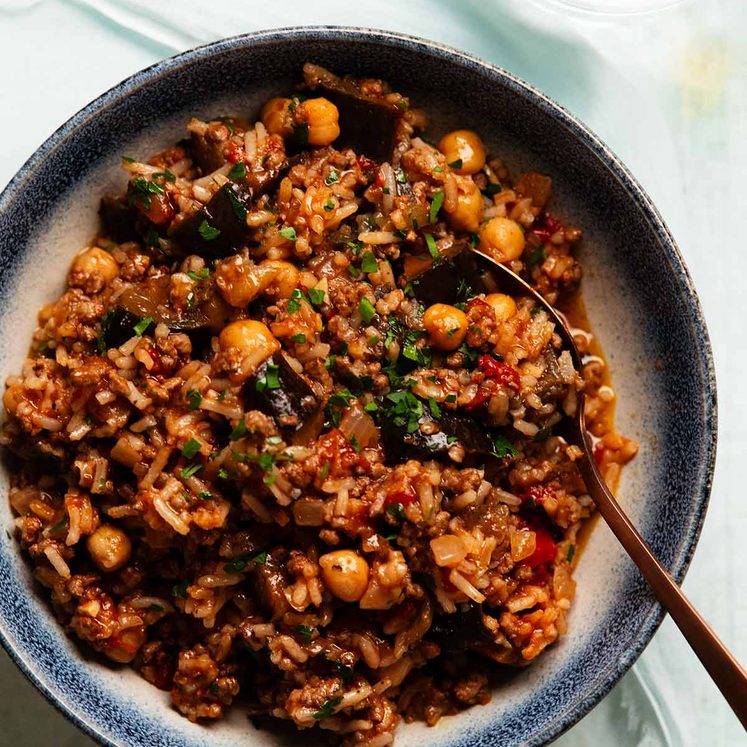 Moussaka beef rice pilaf - one pot ground beef and rice recipe