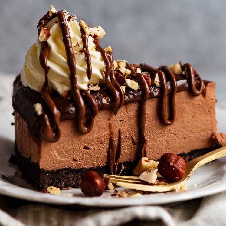 Close up of a slice of Nutella Cheesecake (No Bake)