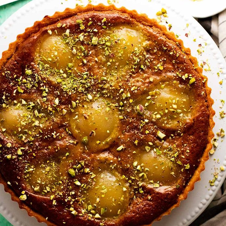 Overhead photo of Pistachio Pear Tart