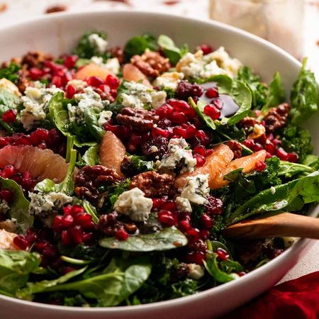 Close up side photo of Pomegranate Salad in a bowl, ready to be served