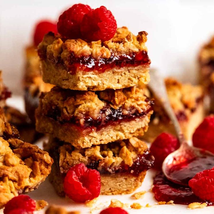 Stack of Raspberry jam oat bars