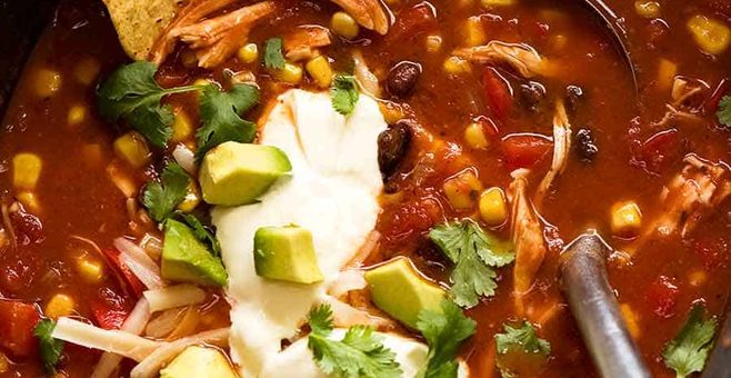 Mexican Chicken Soup being cooked in a slow cooker