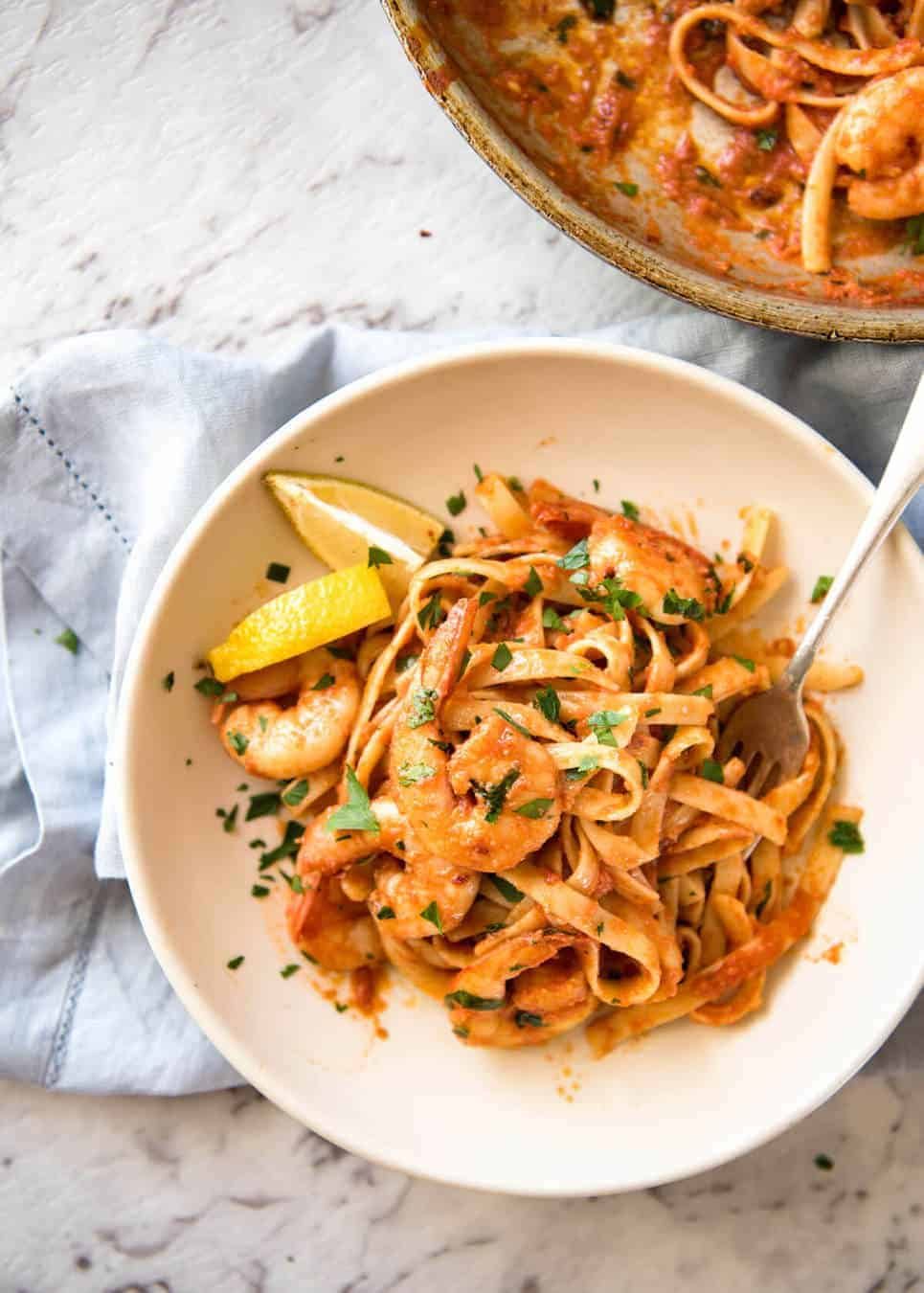 Spicy Chilli Prawn Pasta (Shrimp) - A super quick 15 minute meal with a secret ingredient that makes all the difference! www.recipetineats.com