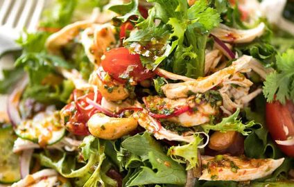 Thai Chicken Salad with a bright zesty Chilli Lime Dressing, classic balance of Thai tangy-sweet-salty flavours. recipetineats.com