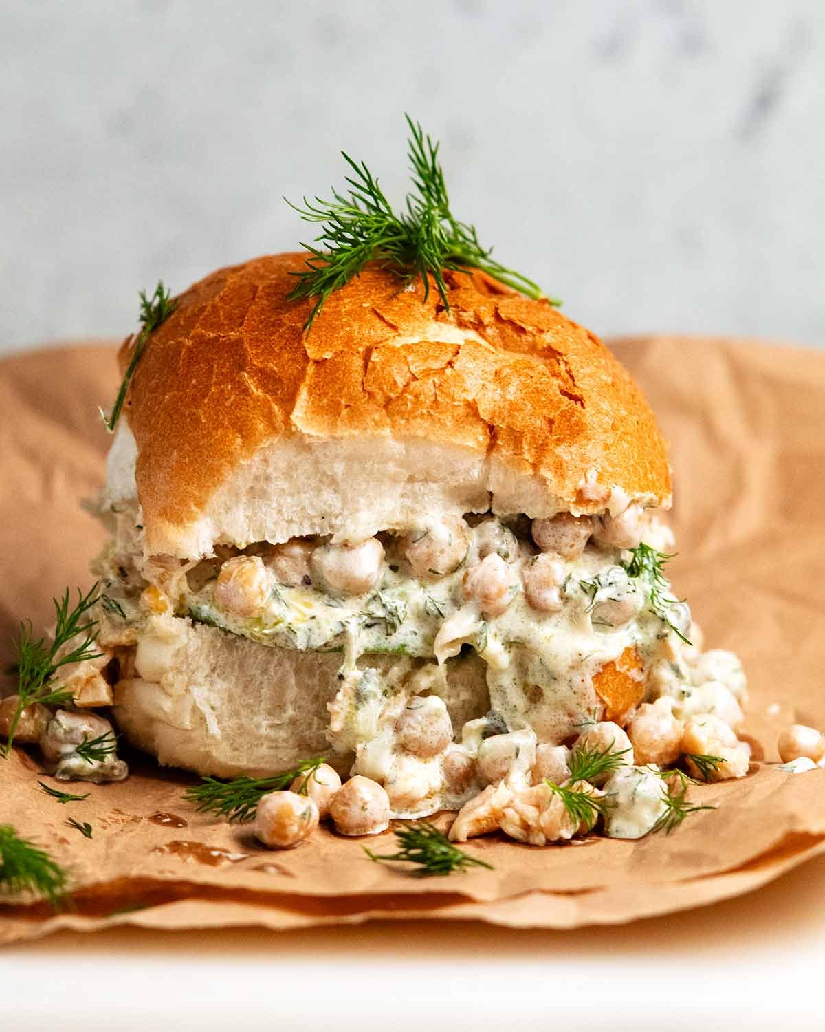 Tzatziki chickpea salad sandwich