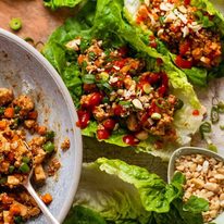 Close up of Vegetarian lettuce wraps - san choy bow